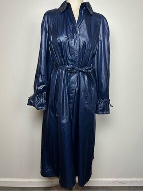 Navy Trench Coat with Tie Waist